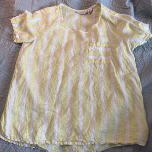 christian siriano yellow linen white beach vacation shirt beach luxury top